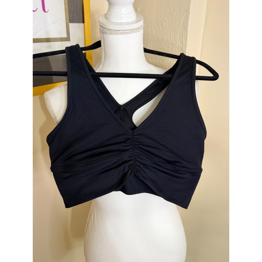 Alo Yoga Wild Thing Bra Black Ruched V-Neck Longline Sports Bra Medium W9217R